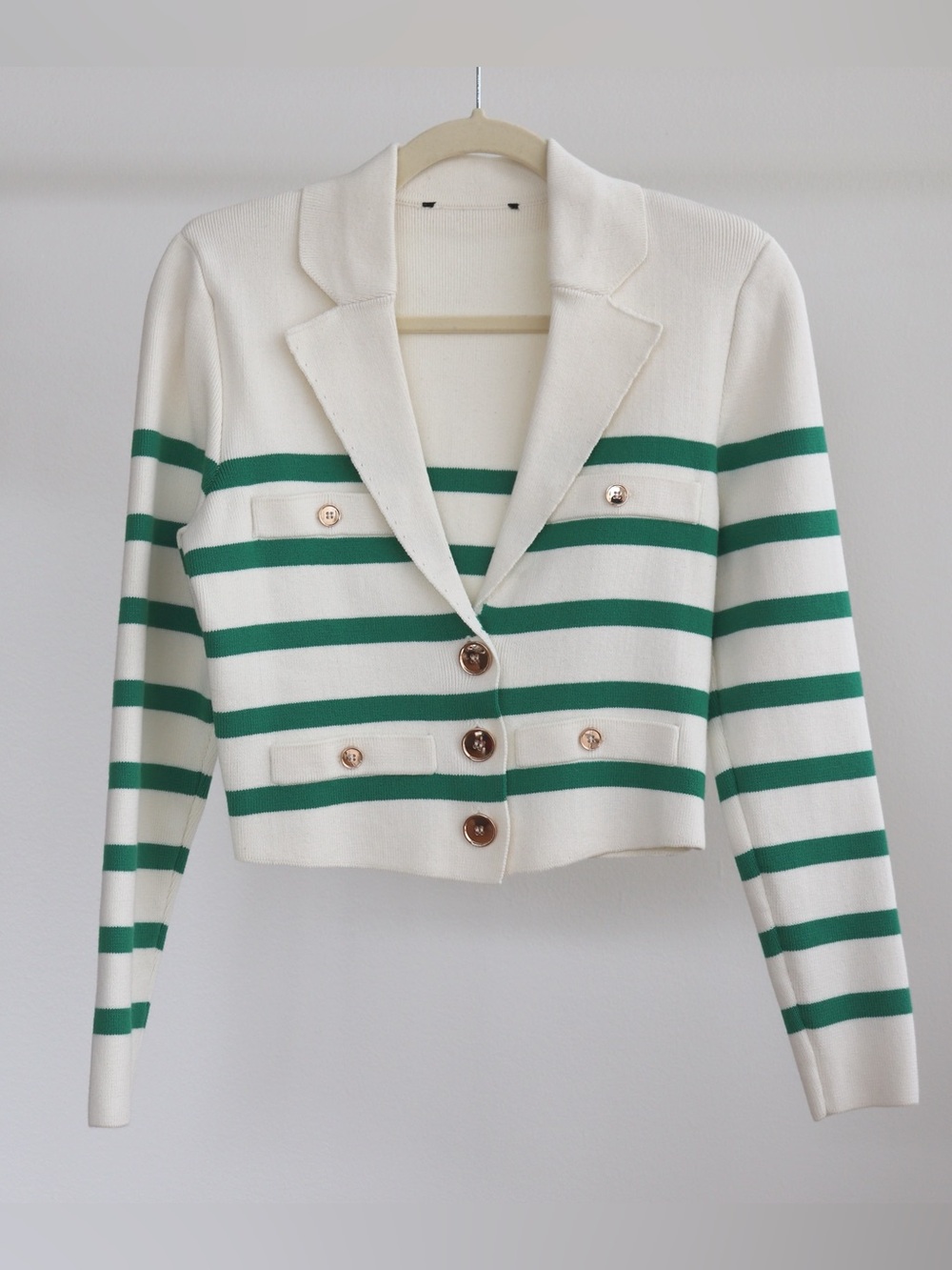 Central Park West - Green and White Striped Blazer - Women’s XS